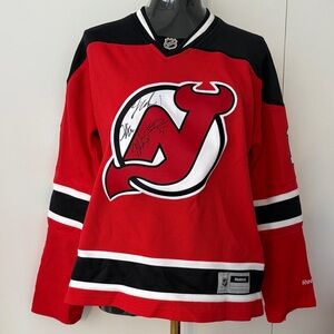 Signed NHL NJ DEVILS Reebok Red and Black Hockey Jersey with Logo L